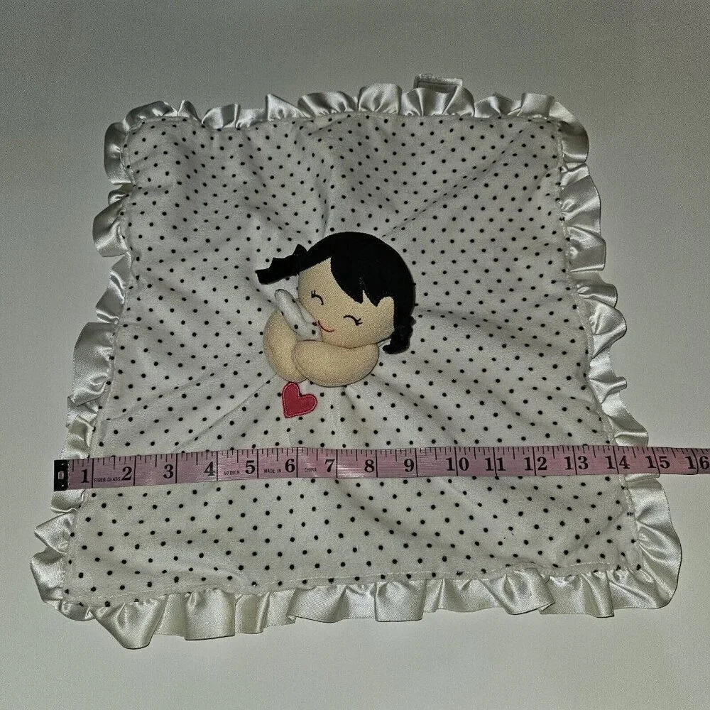 Carter's Baby Girl Doll Rattle Lovey Plush Black White Polka Dots Pink Heart